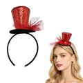 Sparkly red sequin witch hat headband with mesh veil for Halloween party costume - Red Christmas
