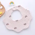 Soft cotton gauze baby bib with orange print and petal edges in cream white - 6-layer Petal Surround - Small Pomelo