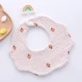 Soft cotton gauze baby bib with mushroom pattern and adjustable double snap buttons - 6-layer Mini Petal Surround - Mini Mushroom