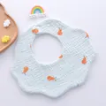 Light blue cotton gauze baby bib with orange fruit pattern and wavy cloud edges - 6-layer Petal Surround - Little Red Pear