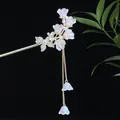 Traditionelle chinesische Gold-Haarnadel mit rosa Blume, Diamant-Schmetterling und Quasten - Rosa Blume Strass Schmetterling Maiglöckchen Quaste Stil (2498)