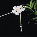 Eleganter goldener Haarschmuck mit rosa Harzblume und langer Perlenquaste im Retro-Stil - Rosa Blume Künstliche Perle Zweig Quaste Stil (2495)