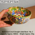 6 inch Bohemian ceramic bowl with vibrant patterns, 1000ml round bowl for kitchen dining - Bohemian 6-inch Straight Bowl - No. 5