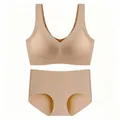 Set reggiseno da notte senza cuciture con scollo a V e slip a vita alta color carne - S / Pelle Scura