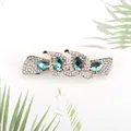 Elegant gold flower spring hair clip with blue water-drop rhinestones and crystals - Four Leaf Flower Blue