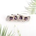 Elegant champagne gold spring hair clip featuring purple water-drop crystals and rhinestones - Four Leaf Flower Purple