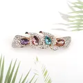 Elegant leaf hair clip with colorful rhinestones and teardrop gemstones on a white base - Four Leaf Flower Multicolor (Random Color)