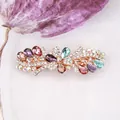 Elegant rose gold flower hair clip with colorful teardrop rhinestones and small spring clip - Crape Myrtle Multicolor (Random Color)