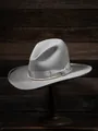 Classic light grey wool fedora hat with turquoise bead ribbon and wide brim - Gray