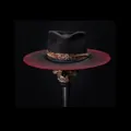 Chapeau fedora en laine vintage avec bord dégradé noir à rouge et ruban décoratif - Taille unique / Noir vieilli