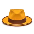 Ginger wool fedora hat with dark brown trim and elegant bow detail for women - Yellow