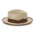 Elegant beige wool felt fedora hat featuring a wide brim and a brown bow ribbon accent - Beige