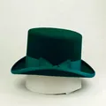 Classic dark green wool felt top hat with matching grosgrain ribbon and flat bow detail - Dark Green
