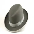 Deep grey wool fedora hat with a wide brim, decorative ribbon and classic vintage style - Classic Fedora Style / Dark Gray