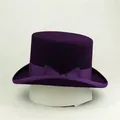 Classic dark purple wool felt top hat with satin ribbon bow on white background - Deep purple