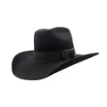 Elegant black wool felt cowboy hat featuring a classic ribbon and stylish rolled brim - One Size / Black