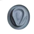 Blue woven straw fedora hat for summer outdoor sun protection shown in a top-down view - Blue Gray Mixed (5)