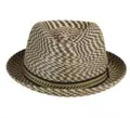 Classic fedora straw hat with brown herringbone weave and green geometric band - Brown White Mixed (2)