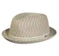 Fashionable grey and beige blend straw fedora hat with white ribbon band - Gray Beige Mixed (4)