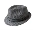 Classic gray woven fedora straw hat with a black decorative band and pinched crown - Black White Mixed (6)