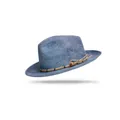 Blue woven straw fedora hat with a classic rope band for outdoor summer sun protection - Blue