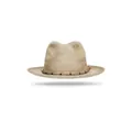Fashionable handmade straw sun hat for women with minimalist rope band and blue stitching - Beige