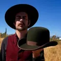 Classic vintage style round top wool bowler hat with brown ribbon and black felt fedora - Dark Army Green