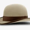 Classic beige wool bowler hat with a round dome and dark brown decorative ribbon - Khaki
