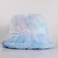 Detailed view of plush faux fur texture on a blue and purple gradient bucket hat - M (56-58cm) / Blue Purple Tie Dye (A-03)