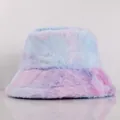 Close-up of fuzzy tie-dye bucket hat featuring soft pink and blue faux fur textures - M (56-58cm) / Pink Blue Purple Tie Dye (A-01)