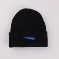 Gorro de punto negro con bordado de ballena azul en estilo plano minimalista - M / Negro