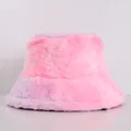 Close-up of soft pink and purple tie-dye plush bucket hat showing fluffy faux fur texture - M (56-58cm) / Pink Purple Patchwork (A-02)