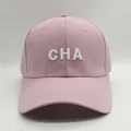 Gorra de béisbol de algodón rosa con bordado CHA blanco y visera curva para mujer - M (56-58cm) / Rosa Claro