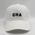 Gorra de béisbol de algodón blanco con bordado CHA en negro y visera curva - M (56-58cm) / Blanco