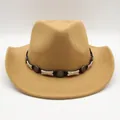 Chapeau de cowboy classique en feutre de laine camel avec large bord et bandeau étoilé en métal - M(56-58cm) / Chameau