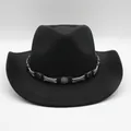 Klassischer schwarzer Cowboyhut aus Filz mit dekorativem Band und silbernen Sternen - M(56-58cm) / Schwarz