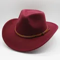 Klassischer weinroter Wollhut im Western-Cowboy-Stil mit braunem Kunstleder-Nietenband - M (56-58cm) / Burgunderrot