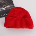 Thick ribbed knit beanie in bright red with wide fold-up cuff for winter warmth - Adult / Red