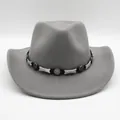 Chapeau de cowboy en feutre gris avec ruban noir décoratif et clous en métal - M(56-58cm) / Gris