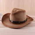 Brown gradient straw cowboy hat featuring a silver bull head metal emblem and leather band - K06