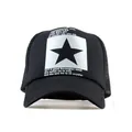 Black mesh trucker hat with white star print and Beatles lyrics on sponge front panel - Adult 56-60cm Adjustable / Black Cap with White Star