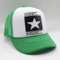 Neon green and white trucker hat with pentagram print and breathable mesh back - Adult 56-60cm Adjustable / White Cap with Green Brim