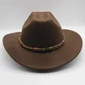 Close-up of brown wool western cowboy hat with leather band and metal skull badge - M (56-58cm) / Coffee