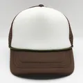 Classic white and brown trucker hat with mesh back and green decorative rope detail - M (56-58cm) / Coffee + White