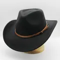 Schwarzer Cowboyhut aus Wollfilz mit braunem Lederband und dekorativen Metallnieten - M (56-58cm) / Schwarz