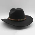 Schwarzer Wollfilzhut im Western-Stil mit Vintage-Totenkopf-Emblem und Lederband für Damen - M (56-58cm) / Schwarz