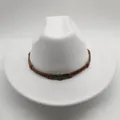 White felt western cowboy hat with braided cord and skull buckle detail - M (56-58cm) / White