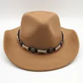 Klassischer kamelfarbener Western-Cowboyhut mit verziertem Lederband für Damen und Herren - M(56-58cm) / Khaki