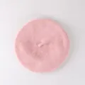 Classic pink wool beret for girls with top stem detail on a minimalist light gray background - Kids 48-52CM / Pink