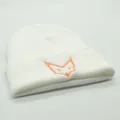 Bonnet en maille blanche d'hiver avec broderie renard orange pour le ski en plein air - M (56-58cm) / Blanc